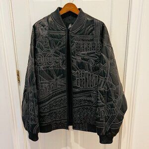Vintage Max USA America Cities Embroided Leather Jacket 2XL Hip Hop Rare Y2K